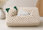 Cream & Green Crochet Tissue Box Cover
