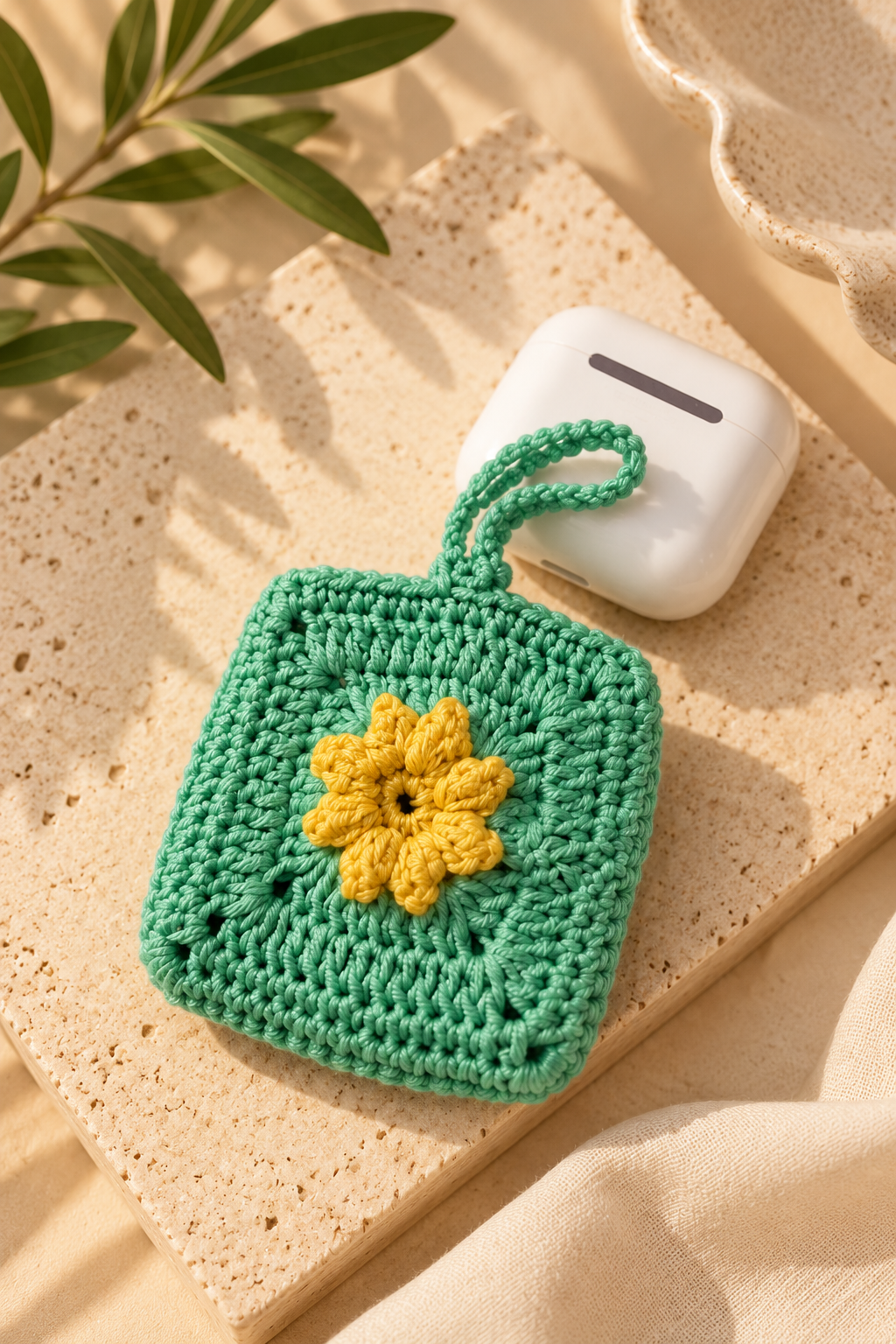 Mint Green Crochet AirPods Pouch