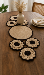 Beige & Brown Crochet Mandala Table Runner