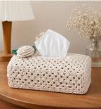 Cream & Green Crochet Tissue Box Cover