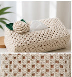 Cream & Green Crochet Tissue Box Cover