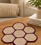 Beige & Burgundy Crochet Flower Table Mat