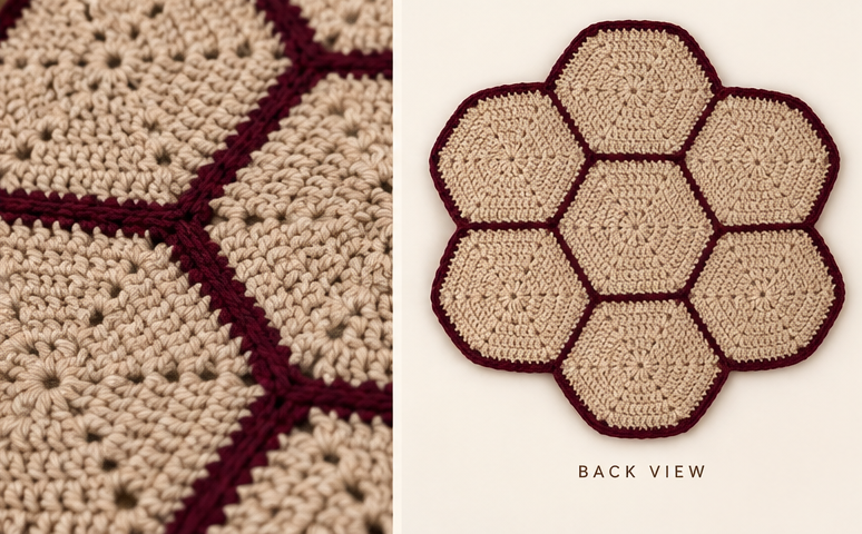 Beige & Burgundy Crochet Flower Table Mat