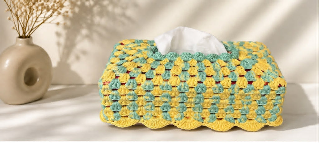 Yellow & Mint Crochet Tissue Box Cover