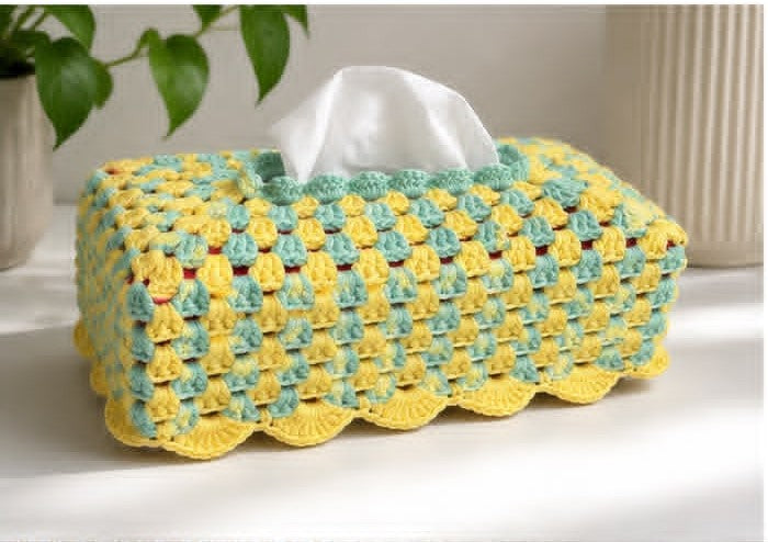 Yellow & Mint Crochet Tissue Box Cover