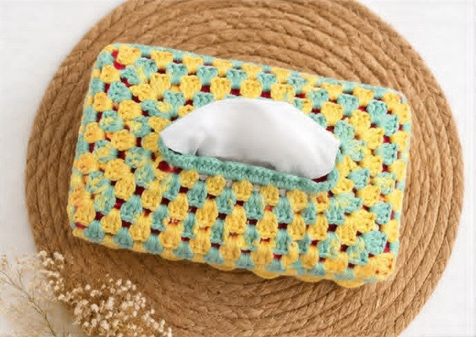 Yellow & Mint Crochet Tissue Box Cover