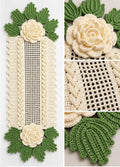 Cream & Green 3D Rose Crochet Table Runner