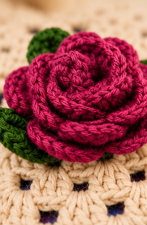 Beige Crochet Tissue Box Cover with Rose