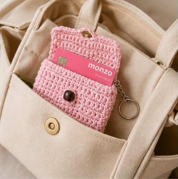Pink Crochet Coin Purse Keychain