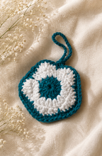 Teal & White Crochet Earphone Case